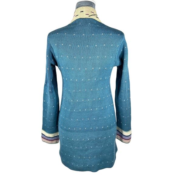 Mai-Anju Open Cardigan Sweater Women's XS/Small* Blue Tan Shawl Neck Cottage VTG - Picture 2 of 10